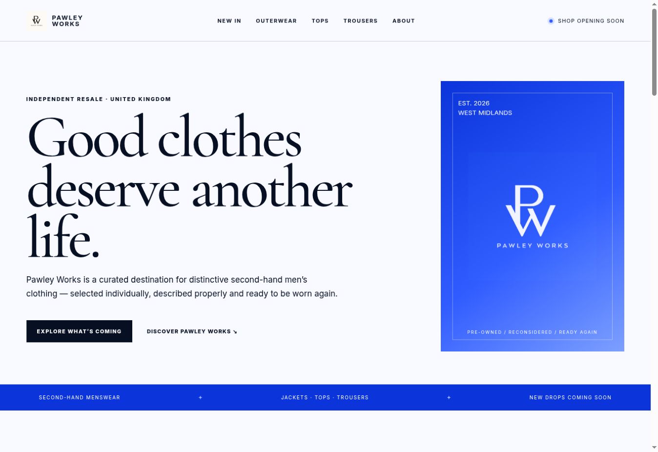 Pawley Works live website homepage
